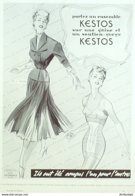 Publicité Lingerie Kestos Vahiné signée Paulin 1956