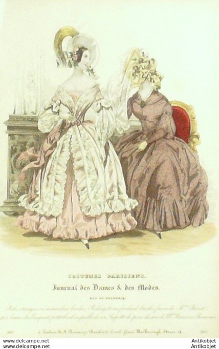 Gravure  de mode Costume Parisien 1820 n°1909 Robe de perkale à pèlerin