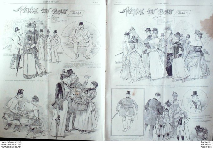 Le Journal Amusant 1891 # 1811 Avenue du bois cote des pietons par Mars les bons fumistes par Paul L