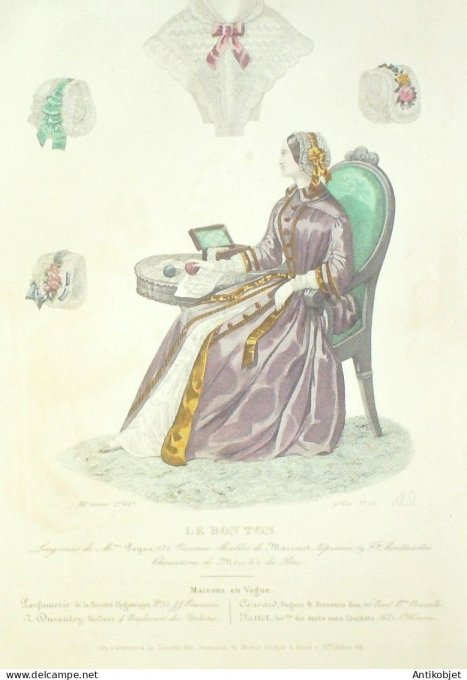 Gravure Mode Le Bon Ton 1846 13 # 15b (aquarelle old fashion plate)