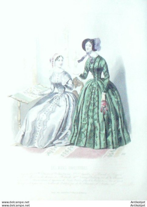 Gravure Les Modes Parisiennes 1846 # 188 Robes velours Maison Fanny