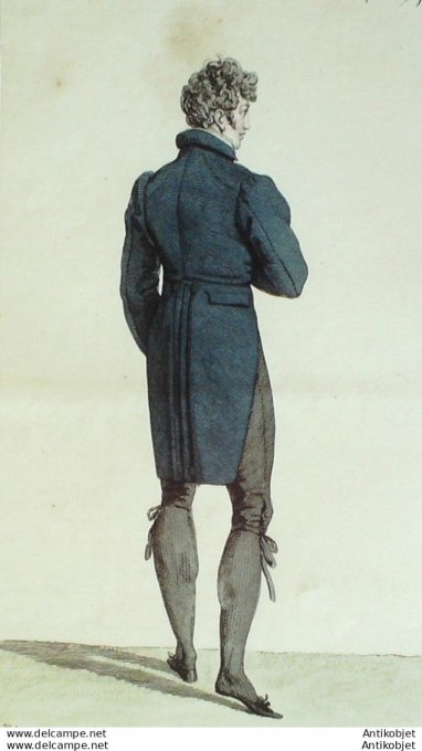 Gravure de mode Costume Parisien 1816 n°1549 Habit de drap homme Culote soie