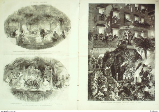 Le Monde illustré 1874 n°882 Statue Jeanne d'Arc Russie St-Pétersbourg Italie Rome carnaval