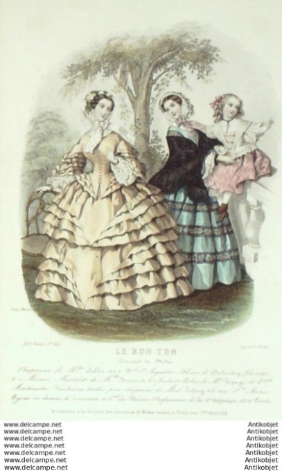 Gravure Mode Le Bon Ton 1854 21 # 33 (aquarelle old fashion plate)