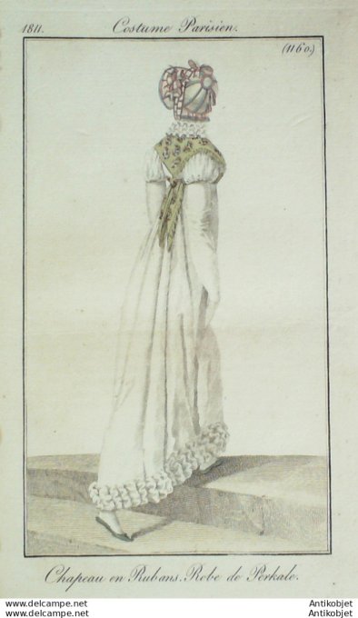 Gravure de mode Costume Parisien 1811 n°1160 Robe perkale