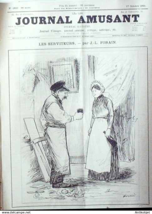 Le Journal Amusant 1891 n°1833 Les serviteurs th éâtre endroit & envers qui payera la goutte