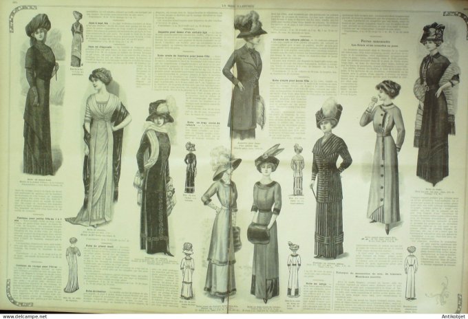 La Mode illustrée journal 1910 n° 42 Toilettes Costumes Passementerie