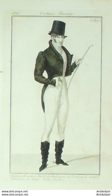 Gravure de mode Costume Parisien 1825 n°2317 Habit de drap homme