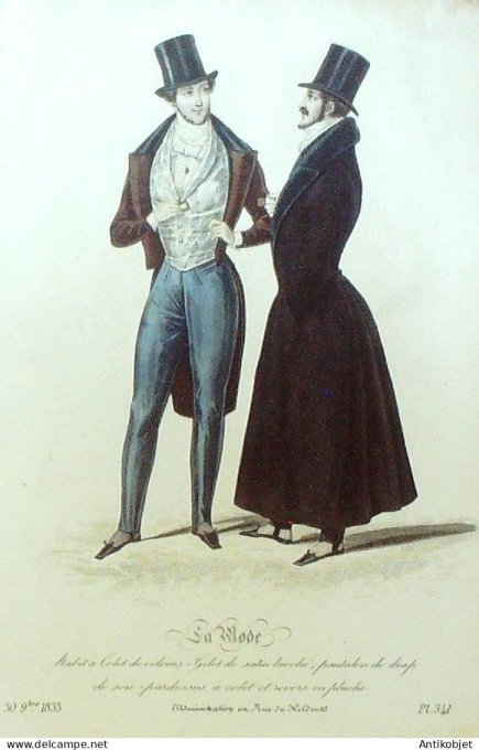 Gravure La mode 1833 # 341 (aquarelle old Fashion plate)