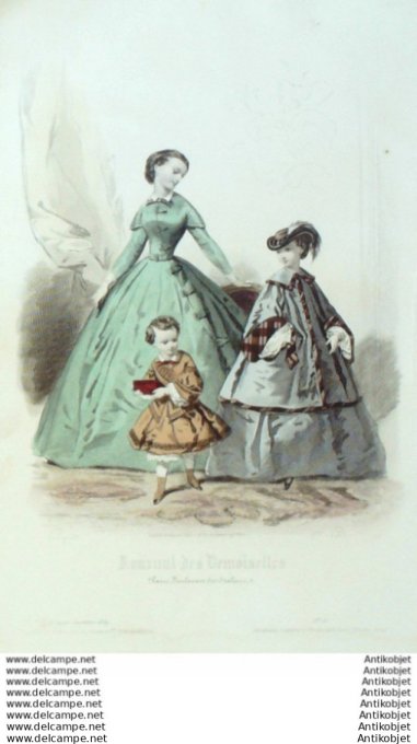 Gravure Mode J.Demoiselles 1859 # 11 (aquarelle Old Fashion plate)