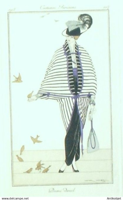 Gravure Costume Parisien 1913 #107 Lhuer Victor (eau forte) Robe Demi Deuil