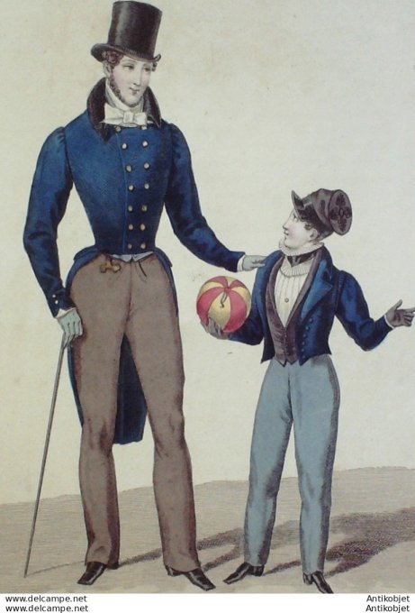 Gravure de mode Costume Parisien 1829 n°2743 Habit & Spencer homme en drap