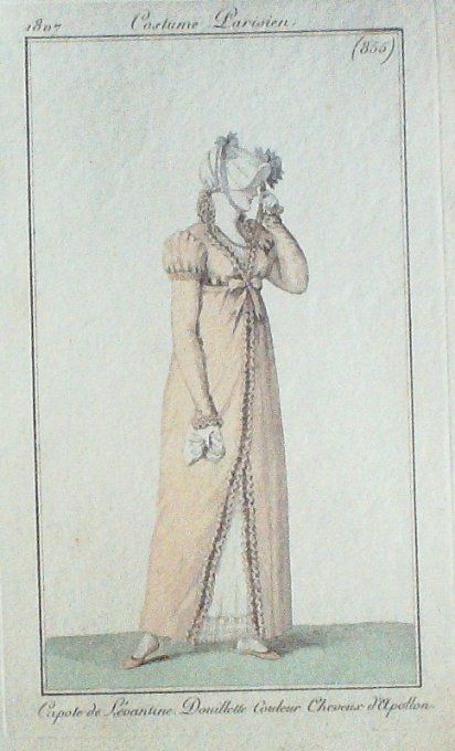 Gravure Mode Costume Parisien 1807 #  855 (eau forte old Fashion plate