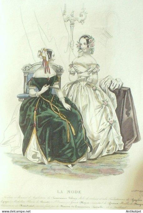 Gravure La mode 1841 # 50 (aquarelle old Fashion plate)