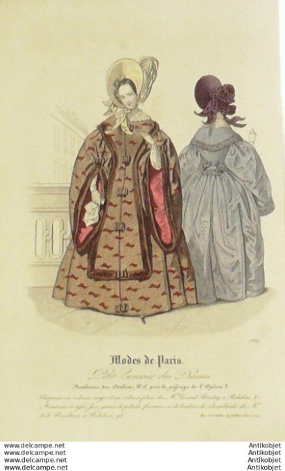 Gravure Mode Courrier des Dames 1837 # 1389 (eau forte old Fashion plate)
