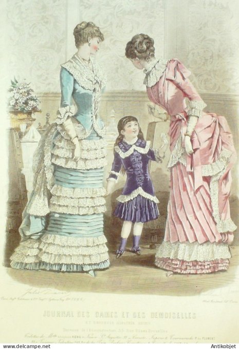 Gravure Mode J.Dames & Demoiselles 1877 # 1957 (Old Fashion plate)