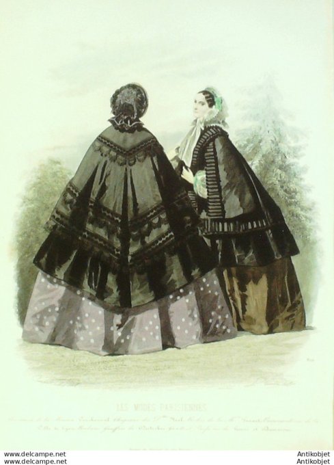 Gravure Les Modes Parisiennes 1858 # 819 Manteaux satin Maison Couchonnal