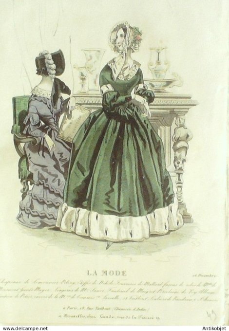 Gravure La mode 1840 # 49 (aquarelle old Fashion plate)