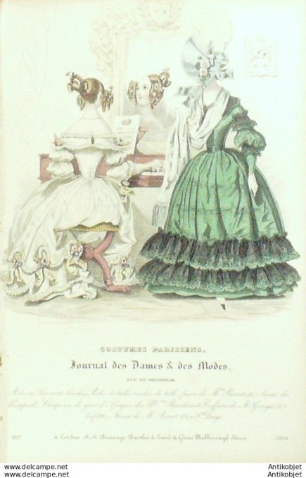 Costume Parisien 1837 # 3494 Robes en soie brochée & tulle