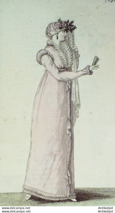 Gravure de mode Costume Parisien 1805 n° 640 (An 13) Colerettes manches Médicis