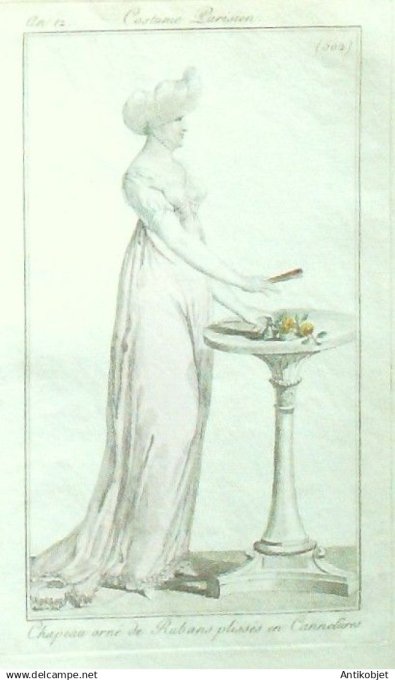 Costume Parisien 1803 an 11 # 502 (eau forte) Chapeau orné de rubans