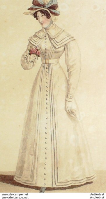 Gravure de mode Costume Parisien 1823 n°2158 Robe perkale à pélerine