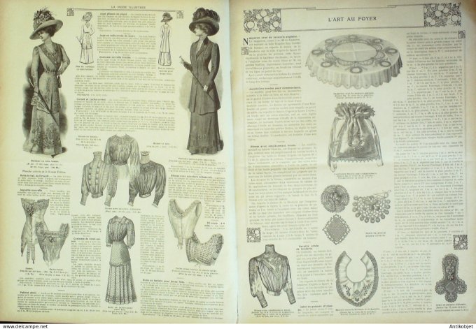 La Mode illustrée journal 1910 n° 09 Toilettes Costumes Passementerie