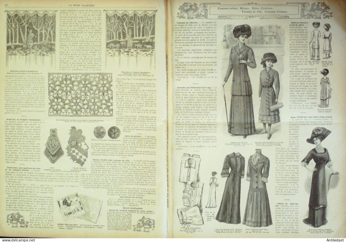 La Mode illustrée journal 1910 n° 09 Toilettes Costumes Passementerie