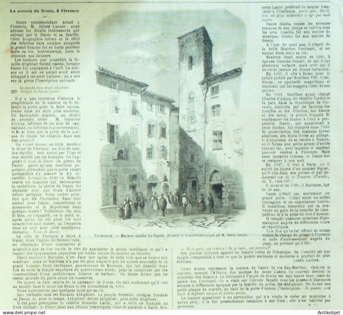 Le Monde illustré 1865 n°424 Algérie Mustapha Chiffa Italie Florence Dante Bordeaux (33) Martinique 