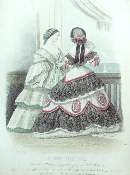 Gravure Les Modes Parisiennes 1859 # 858 Robes mantelet Maison Durand-Guérard