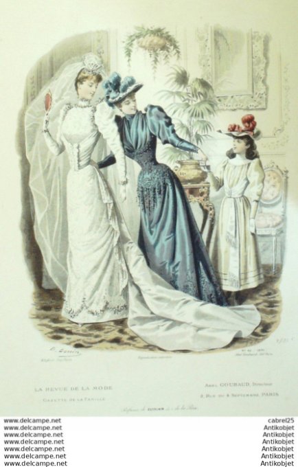 Gravure Mode La Gazette 1891 # 42 (Old Fashion plate) Mariee