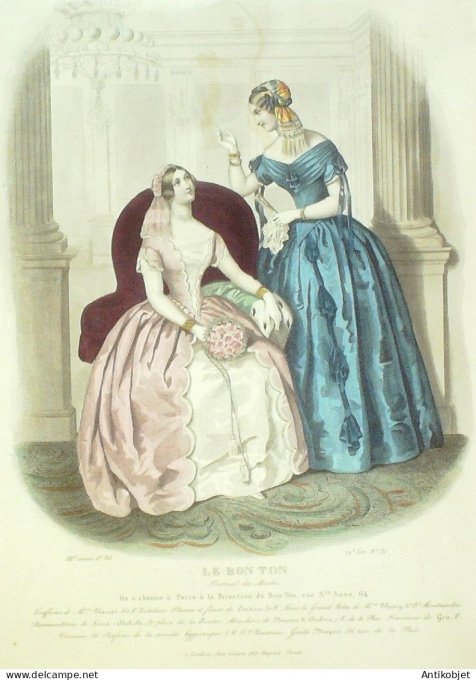 Gravure Mode Le Bon Ton 1846 13 # 32 (aquarelle old fashion plate)