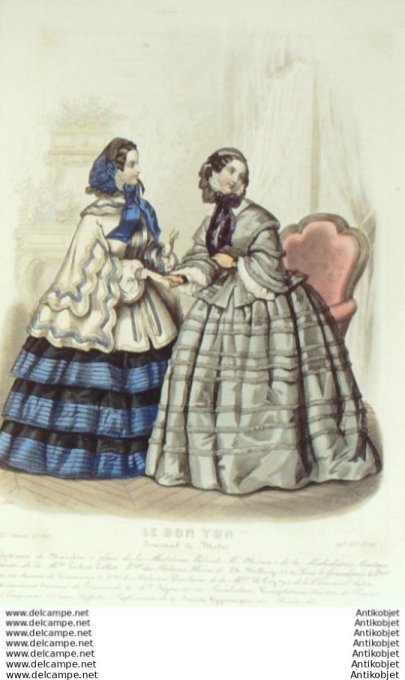 Gravure Mode Le Bon Ton 1854 21 # 27 (aquarelle old fashion plate)