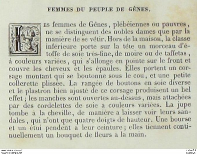 Italie GENES Fille de classe modeste 1859