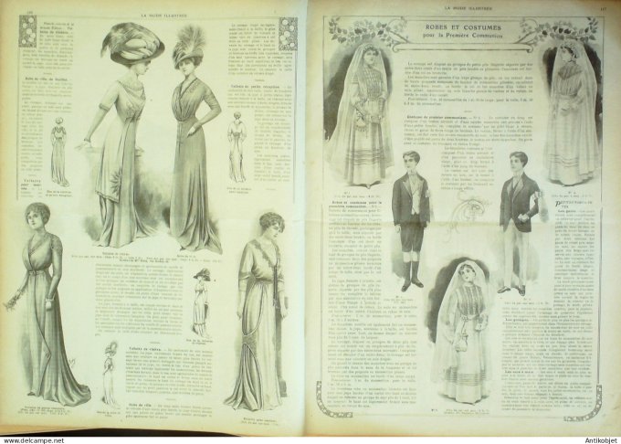 La Mode illustrée journal 1910 n° 08 Toilettes Costumes Passementerie