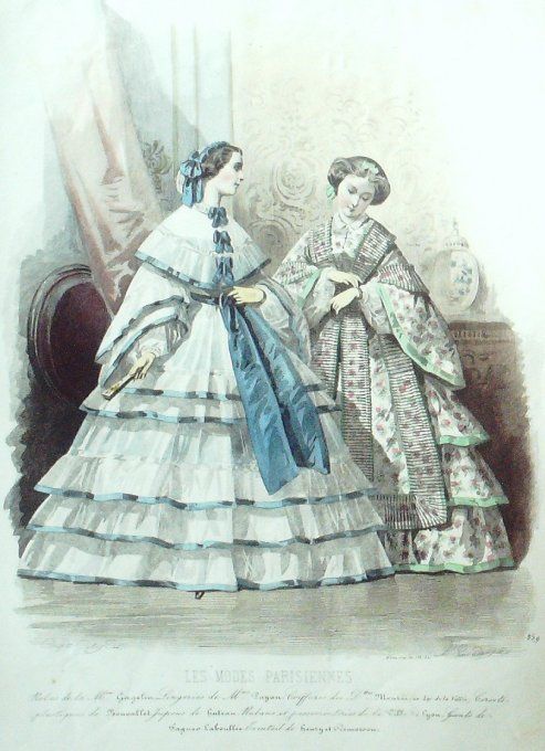 Gravure Les Modes Parisiennes 1859 # 859 Robes Maison Gagelin