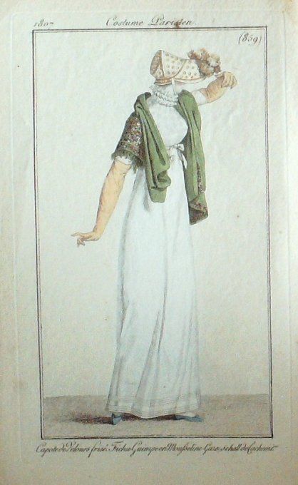 Gravure Mode Costume Parisien 1807 #  859 (eau forte old Fashion plate