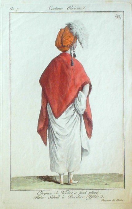Gravure Mode Costume Parisien 1798 an  7 #  85 (eau forte old Fashion plate