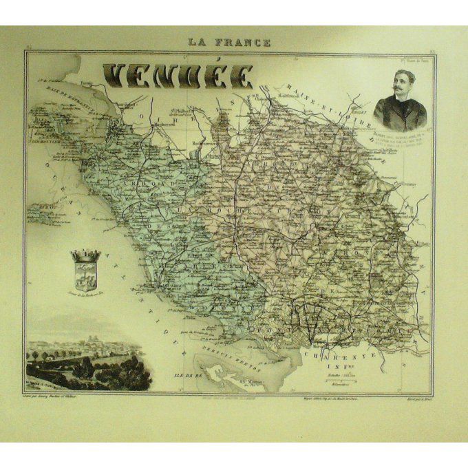 Carte Vendee (85) La Roche Sur Yon Graveur Lecoq Waltner Barbier 1868