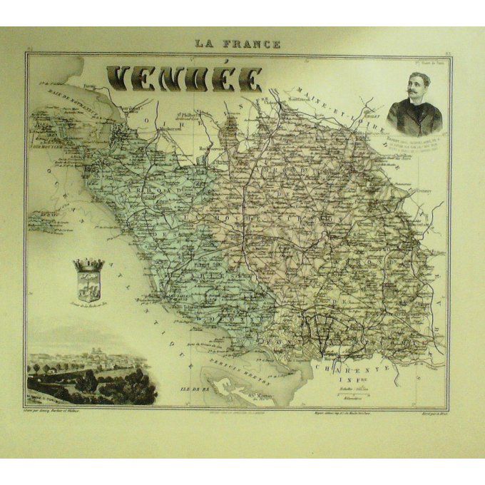 Carte VENDEE (85) LA ROCHE sur YON Graveur LECOQ WALTNER BARBIER 1868