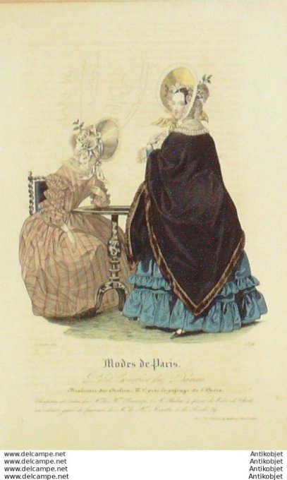 Gravure Mode Courrier des Dames 1837 # 1394 (eau forte old Fashion plate)