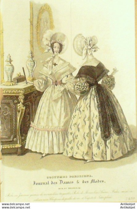 Costume Parisien 1837 # 3497 Robe en Jaconas de mousseline