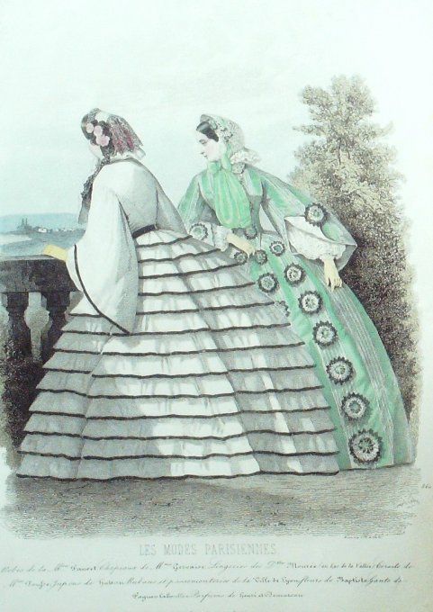 Gravure Les Modes Parisiennes 1859 # 860 Robes de promenade Maison Fauvet