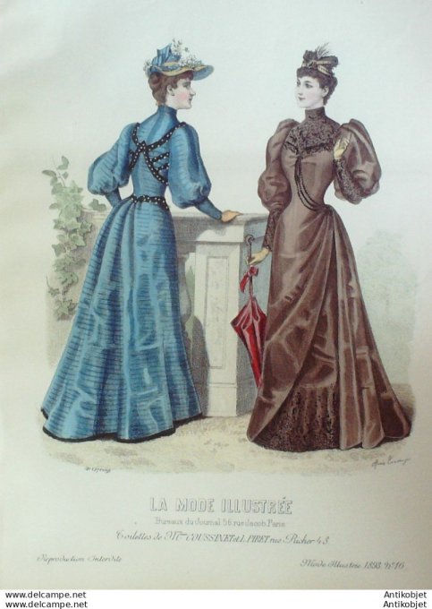 Gravure Mode illustree 1893 # 16 (Old Fashion plate) rare