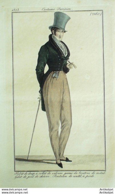 Gravure de mode Costume Parisien 1823 n°2160 Habit de drap homme