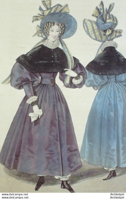 Costume Parisien 1829 # 2744 Redingote gros de Chine Pelerine