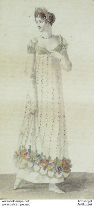 Gravure de mode Costume Parisien 1811 n°1161 Robe de tulle