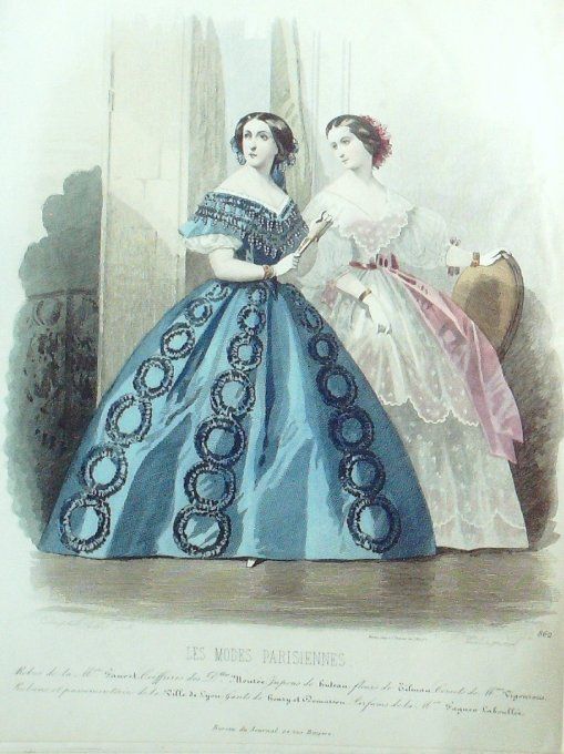 Gravure Les Modes Parisiennes 1859 # 862 Robes d'intérieur Maison Fauvet