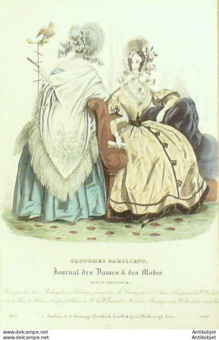 Costume Parisien 1837 # 3499 Robes en soie Redingotte Elslerine