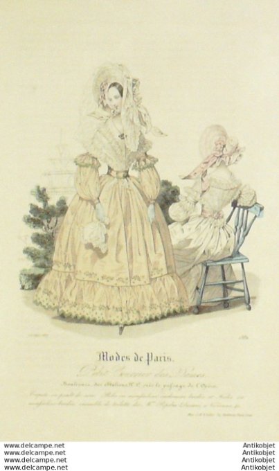 Gravure Mode Courrier des Dames 1837 # 1382 (eau forte old Fashion plate)